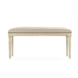 Zentique Lille Scandinavian birch bench with linen-upholstered cushion — compact, sturdy seating for entryway Distressed Ivory Birch, Natural Linen B014 309 A003 w/ Nailhead