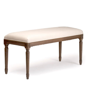 Zentique Lille Natural Oak Bench with Cotton Upholstery — Compact Entryway Seating, Minimalist Tapered Legs B014 E106 C020