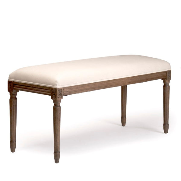 Zentique Lille Natural Oak Bench with Cotton Upholstery — Compact Entryway Seating, Minimalist Tapered Legs B014 E106 C020