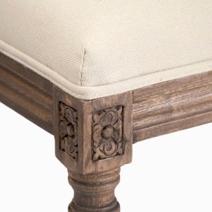 Zentique Lille Natural Oak Bench with Cotton Upholstery — Compact Entryway Seating, Minimalist Tapered Legs B014 E106 C020