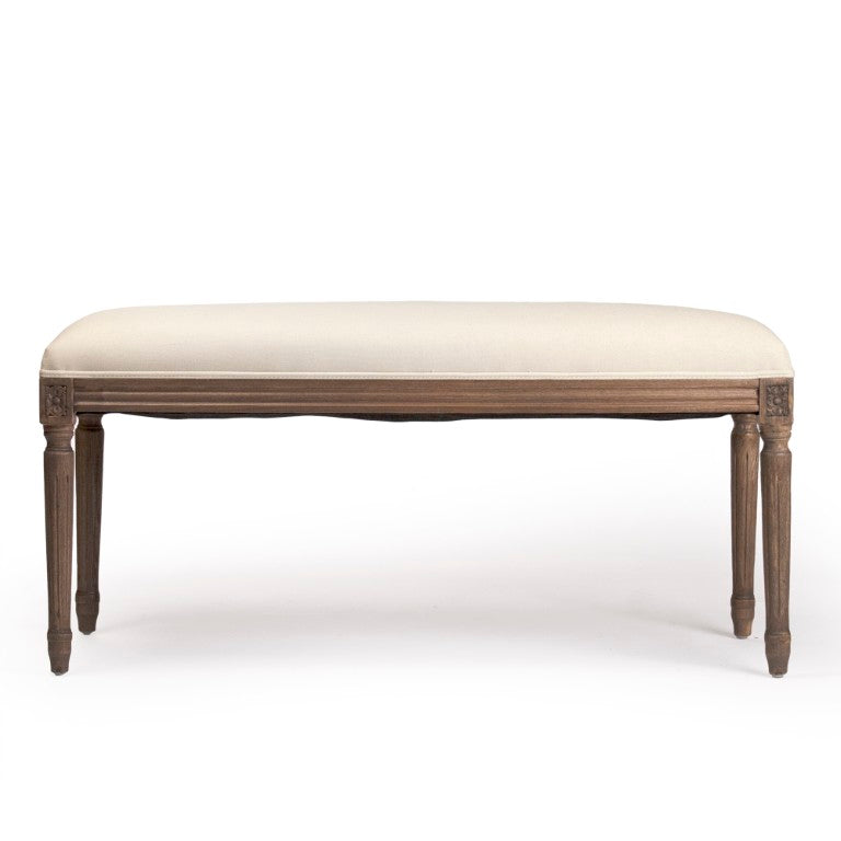 Zentique Lille Natural Oak Bench with Cotton Upholstery — Compact Entryway Seating, Minimalist Tapered Legs B014 E106 C020