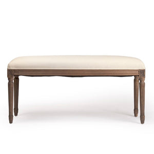 Zentique Lille Natural Oak Bench with Cotton Upholstery — Compact Entryway Seating, Minimalist Tapered Legs B014 E106 C020
