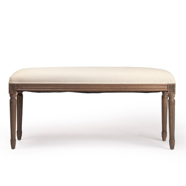 Zentique Lille Natural Oak Bench with Cotton Upholstery — Compact Entryway Seating, Minimalist Tapered Legs B014 E106 C020