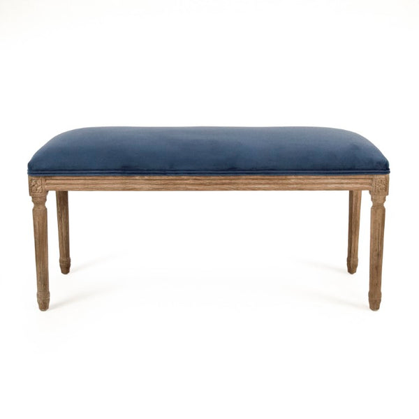 Zentique Lille Scandinavian Oak Bench with Plush Velvet Seat — Compact Entryway & Bedroom Seating, 40" W Limed Grey Oak, Blue Velvet B014 E272 11905