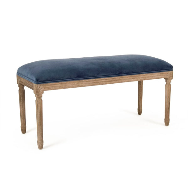 Zentique Lille Scandinavian Oak Bench with Plush Velvet Seat — Compact Entryway & Bedroom Seating, 40" W Limed Grey Oak, Blue Velvet B014 E272 11905