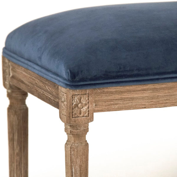 Zentique Lille Scandinavian Oak Bench with Plush Velvet Seat — Compact Entryway & Bedroom Seating, 40" W Limed Grey Oak, Blue Velvet B014 E272 11905
