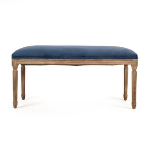 Zentique Lille Scandinavian Oak Bench with Plush Velvet Seat — Compact Entryway & Bedroom Seating, 40" W Limed Grey Oak, Blue Velvet B014 E272 11905