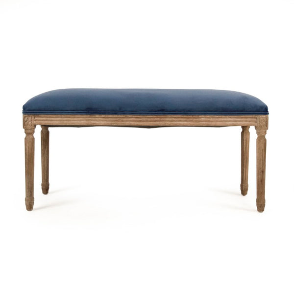 Zentique Lille Scandinavian Oak Bench with Plush Velvet Seat — Compact Entryway & Bedroom Seating, 40" W Limed Grey Oak, Blue Velvet B014 E272 11905