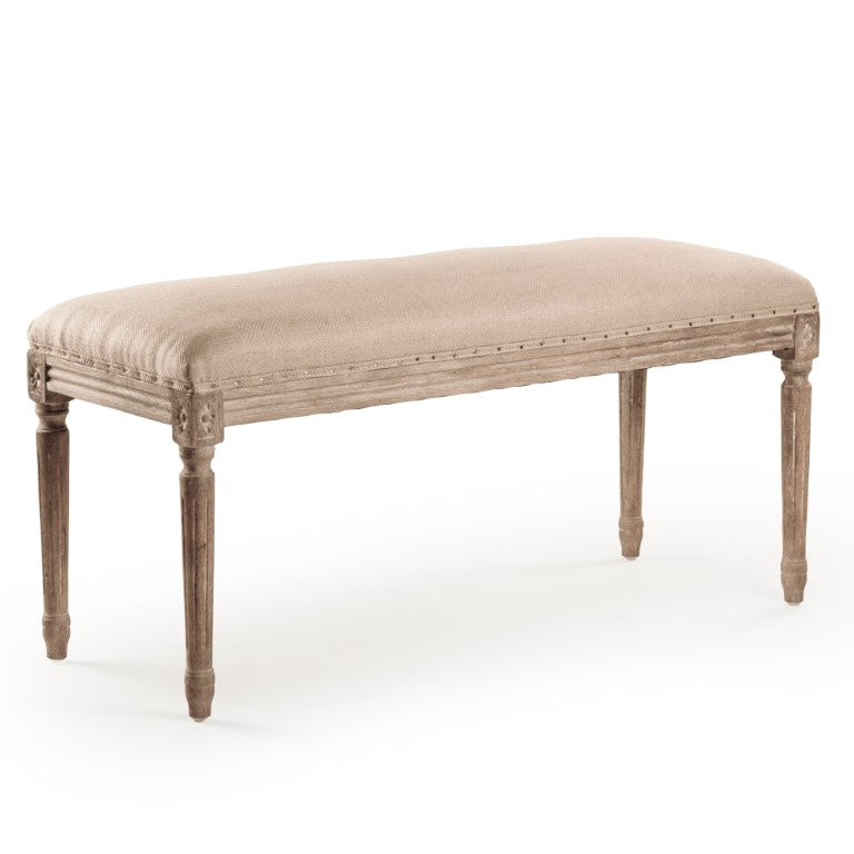 Zentique Lille Bench with Solid Oak Frame and Linen Upholstery — Scandinavian Minimalist Seating for Entryway Limed Grey Oak, Hemp Linen B014 E272 H009