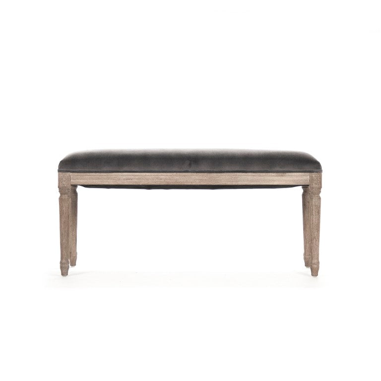 Zentique Lille Scandinavian Oak Bench with Plush Velvet Seat — Compact Entryway & Bedroom Seating, 40" W Limed Grey Oak, Grey Velvet B014 E272 V007