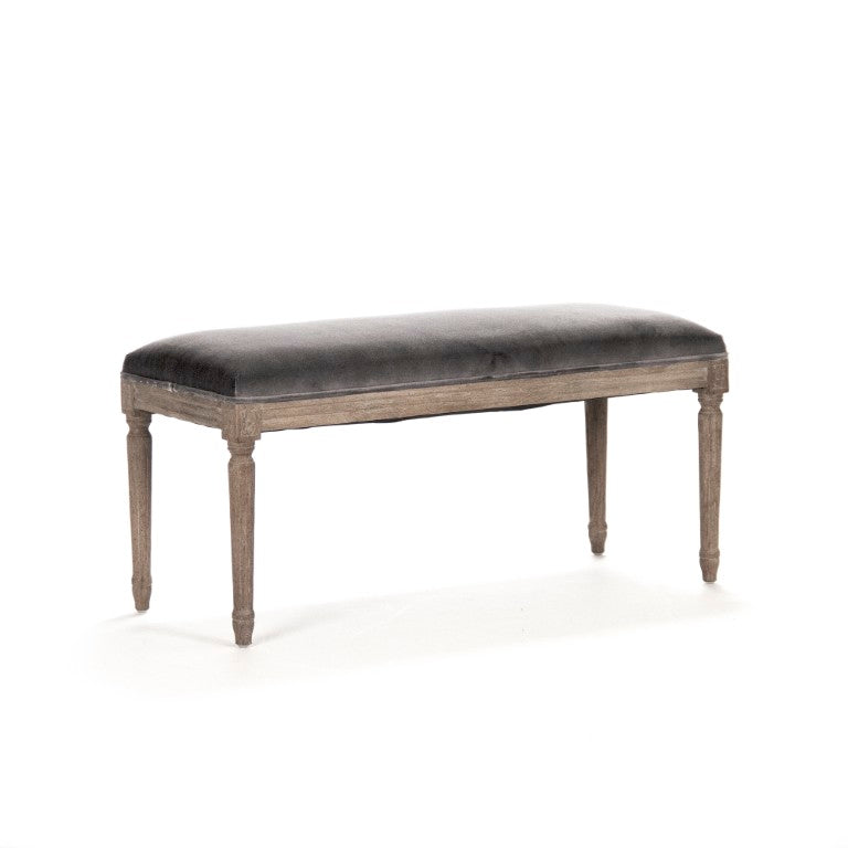 Zentique Lille Scandinavian Oak Bench with Plush Velvet Seat — Compact Entryway & Bedroom Seating, 40" W Limed Grey Oak, Grey Velvet B014 E272 V007