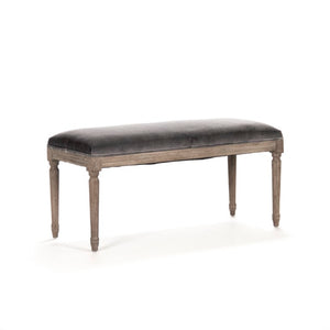 Zentique Lille Scandinavian Oak Bench with Plush Velvet Seat — Compact Entryway & Bedroom Seating, 40" W Limed Grey Oak, Grey Velvet B014 E272 V007