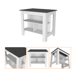 English Elm 2 Piece Kitchen Island and Microwave Pantry Cabinet Set in Engineered Wood B0200S00211