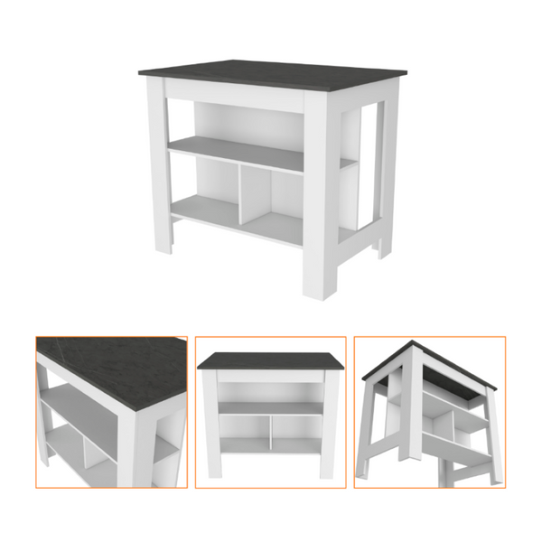 English Elm 2 Piece Kitchen Island and Microwave Pantry Cabinet Set in Engineered Wood B0200S00211