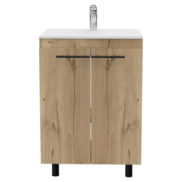 English Elm 2 Piece Light Oak Bathroom Set with Linen and Freestanding Sink Cabinet Storage B0200S00215