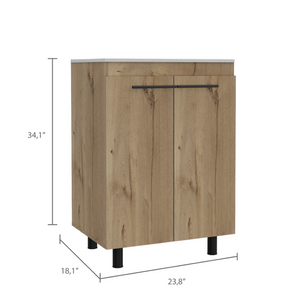English Elm 2 Piece Light Oak Bathroom Set with Linen and Freestanding Sink Cabinet Storage B0200S00215