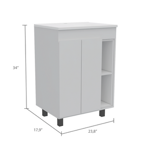 English Elm 2 Piece White Bathroom Storage Set with Freestanding Vanity and Coordinating Linen Cabinet B0200S00216
