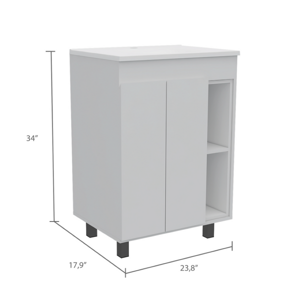 English Elm 2 Piece White Bathroom Storage Set with Freestanding Vanity and Coordinating Linen Cabinet B0200S00216