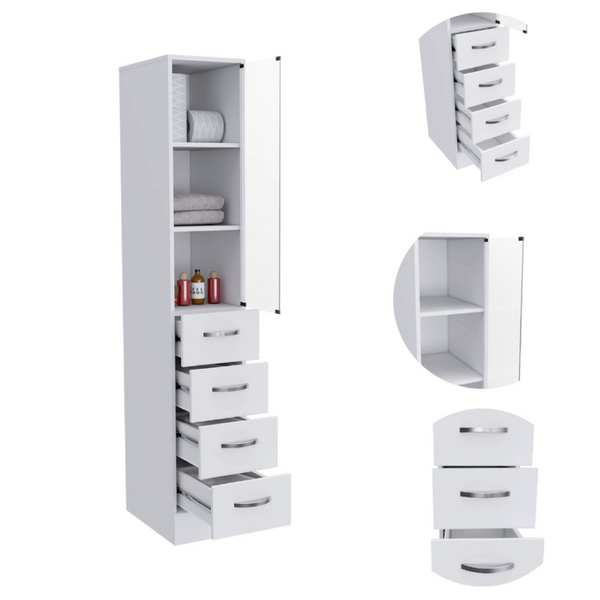 English Elm 2 Piece White Bathroom Storage Set with Freestanding Vanity and Coordinating Linen Cabinet B0200S00216