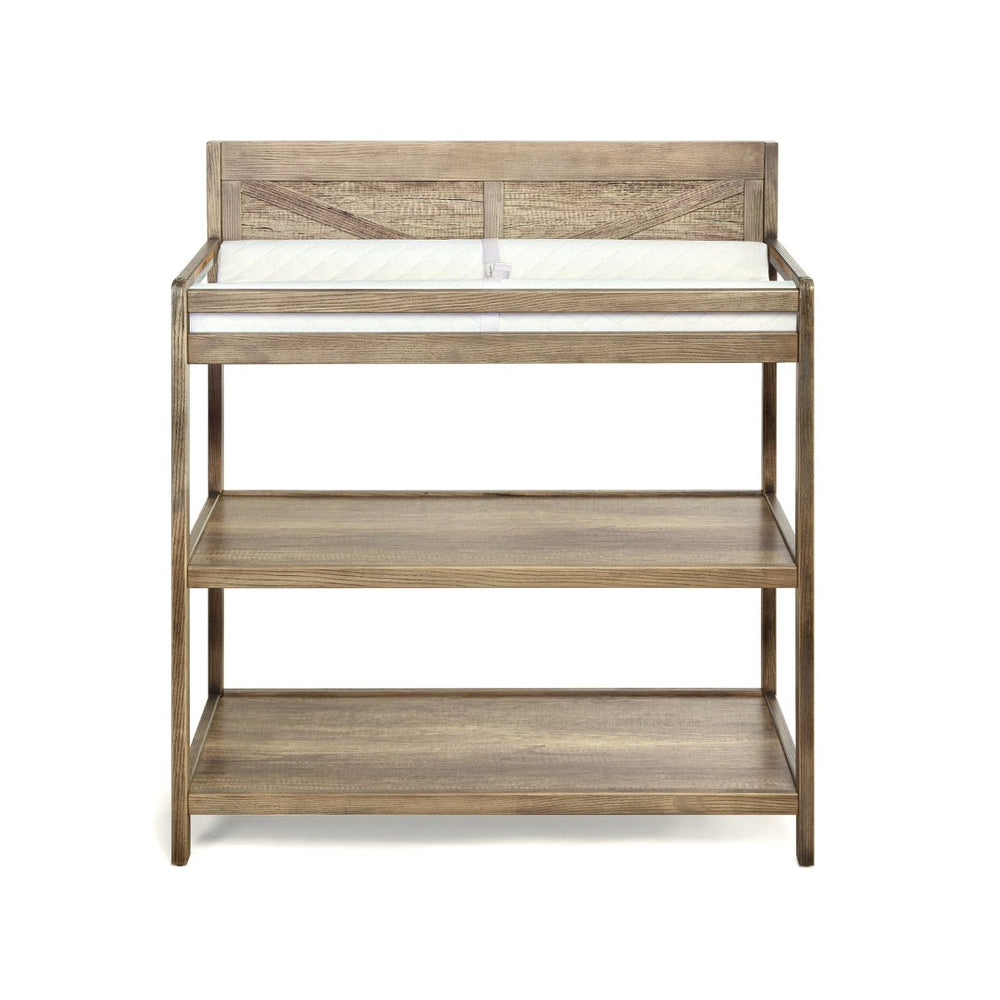 English Elm Barnside Solid Wood Nursery Changing Table with Safety Rails and Open Storage Shelves B02257232