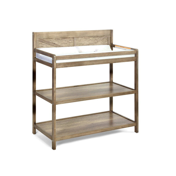 English Elm Barnside Solid Wood Nursery Changing Table with Safety Rails and Open Storage Shelves B02257232