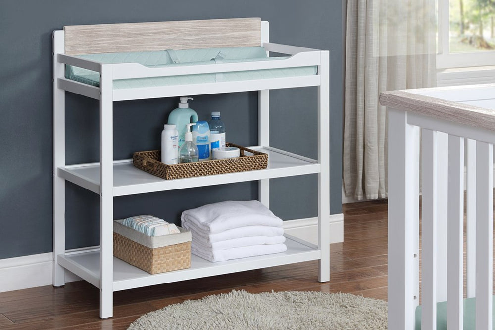 English Elm Hayes Nursery Changing Table Two-tone White Natural Wood Finish Compact Standing Height B02263743