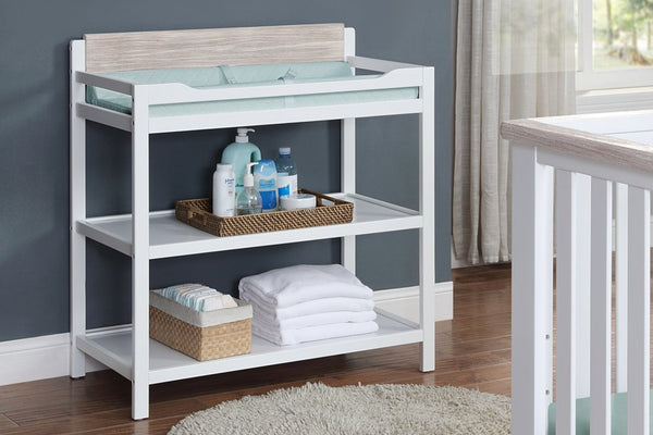 English Elm Hayes Nursery Changing Table Two-tone White Natural Wood Finish Compact Standing Height B02263743