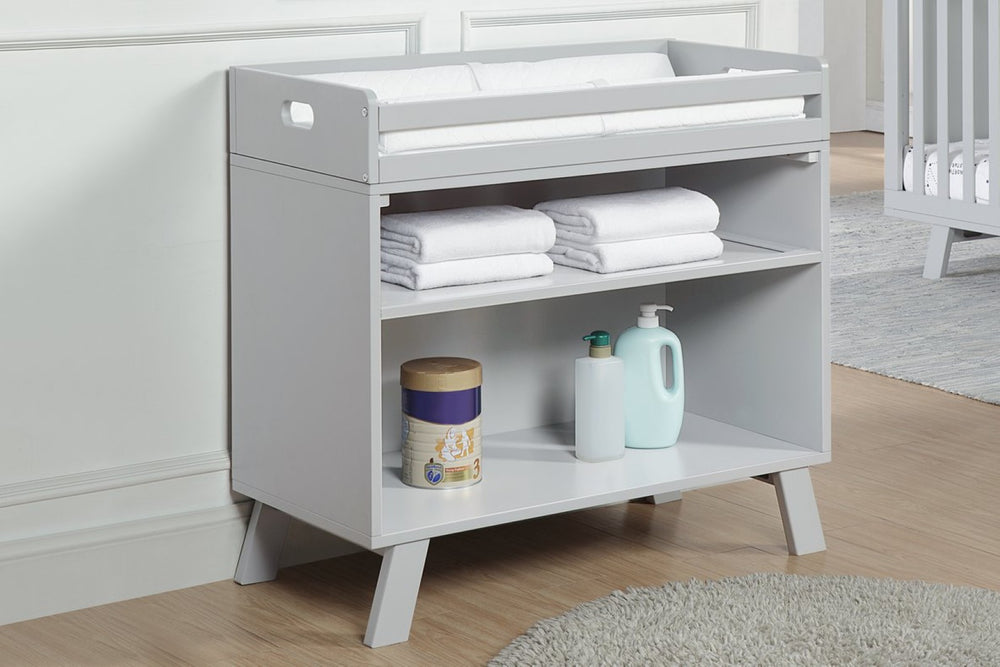 English Elm Livia Convertible Changing Table with Open Shelf Base in a Modern Gray Finish B02263763