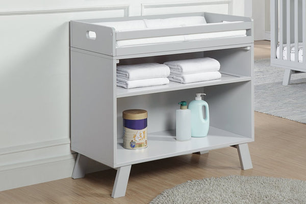 English Elm Livia Convertible Changing Table with Open Shelf Base in a Modern Gray Finish B02263763