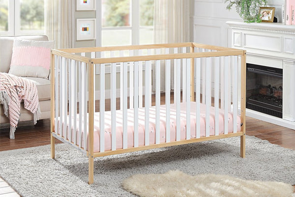 English Elm Deux Remi Convertible Wood Nursery Crib Modern Two-tone Toddler Bed Transition Natural/White B02263768