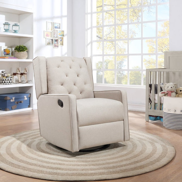English Elm Milah Tufted Wingback Swivel Glider Recliner Neutral Fabric for Nursery or Living Room B02263780