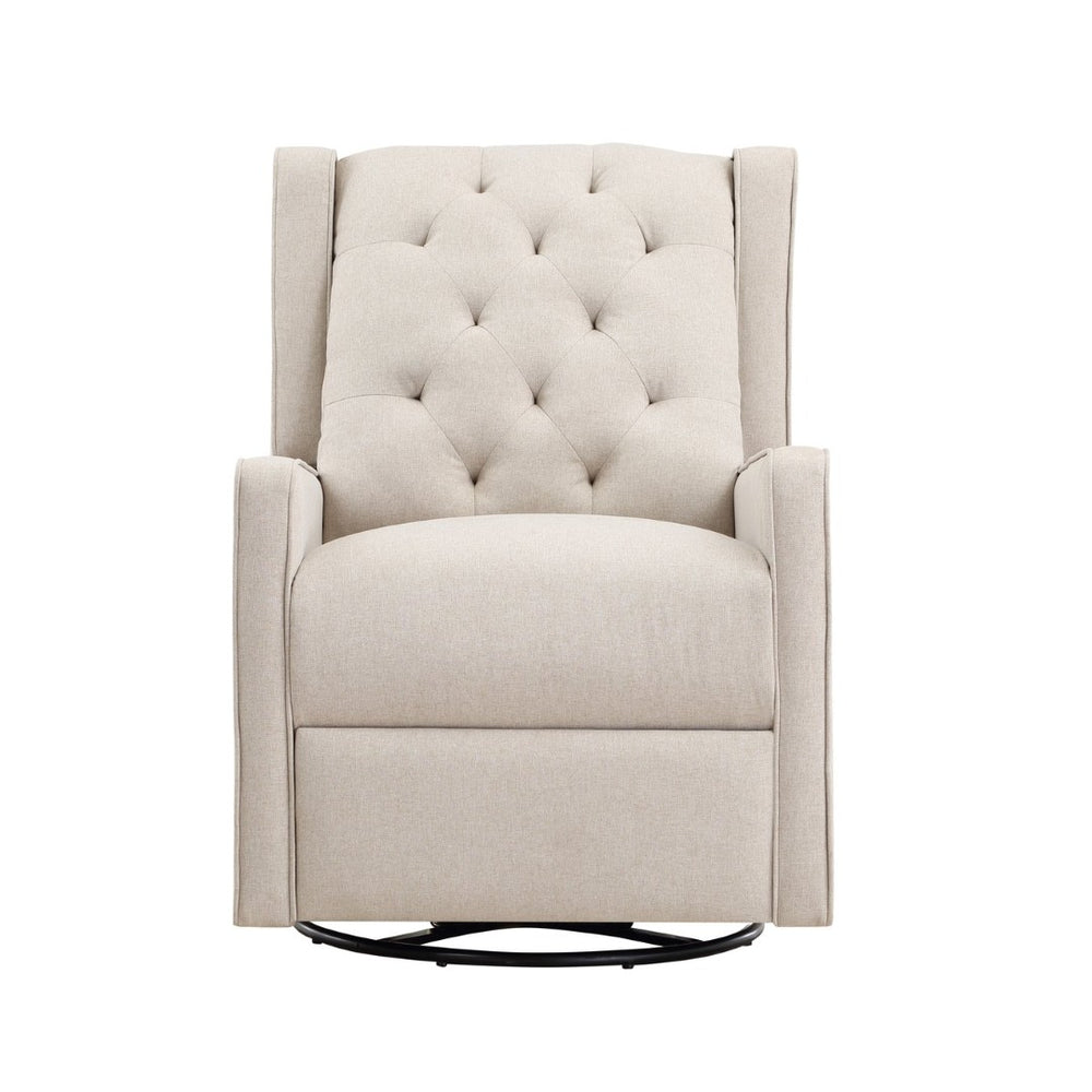 English Elm Milah Tufted Wingback Swivel Glider Recliner Neutral Fabric for Nursery or Living Room B02263780