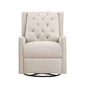 English Elm Milah Tufted Wingback Swivel Glider Recliner Neutral Fabric for Nursery or Living Room B02263780