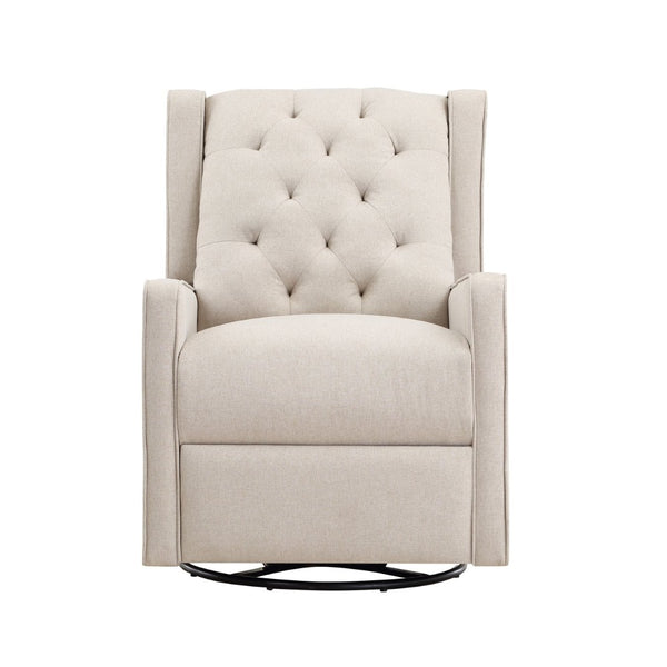 English Elm Milah Tufted Wingback Swivel Glider Recliner Neutral Fabric for Nursery or Living Room B02263780