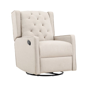English Elm Milah Tufted Wingback Swivel Glider Recliner Neutral Fabric for Nursery or Living Room B02263780