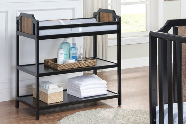 English Elm Brees Convertible Nursery Changing Table with Open Shelves and Full Safety Rails Black Brown B022P204826