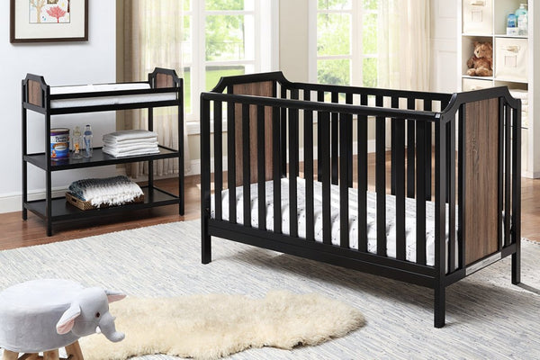 English Elm Brees Convertible Nursery Changing Table with Open Shelves and Full Safety Rails Black Brown B022P204826