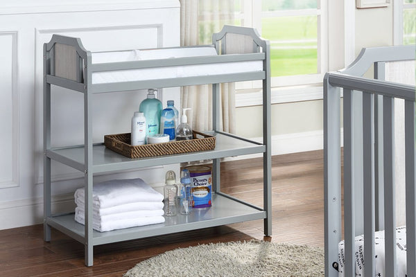 English Elm Brees Convertible Nursery Changing Table with Open Shelves and Full Safety Rails Grey B022P204827