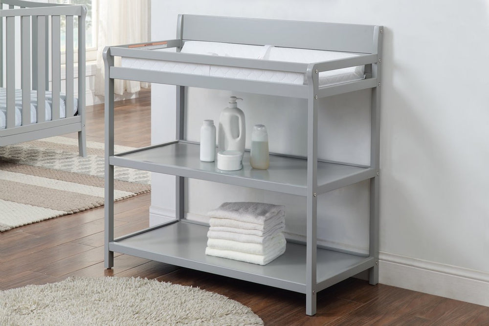 English Elm Shailee Nursery Changing Table with Safety Rails Open Shelves Solid Wood Gray Finish B022P204843