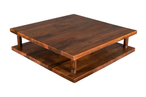 English Elm Costal Two Tier Square Coffee Table with Open Shelf for Airy Living Rooms B024P304035