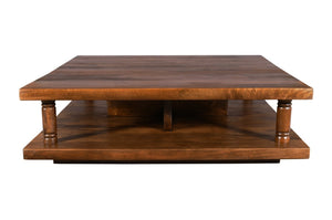 English Elm Costal Two Tier Square Coffee Table with Open Shelf for Airy Living Rooms B024P304035