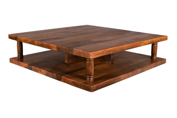 English Elm Costal Two Tier Square Coffee Table with Open Shelf for Airy Living Rooms B024P304035
