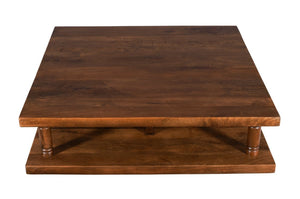 English Elm Costal Two Tier Square Coffee Table with Open Shelf for Airy Living Rooms B024P304035