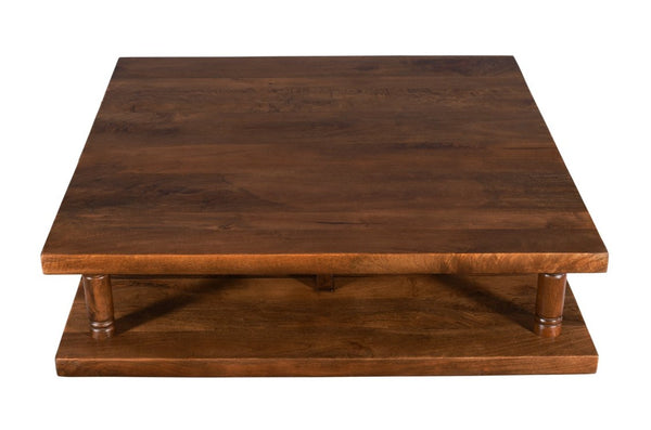 English Elm Costal Two Tier Square Coffee Table with Open Shelf for Airy Living Rooms B024P304035