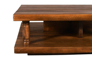 English Elm Costal Two Tier Square Coffee Table with Open Shelf for Airy Living Rooms B024P304035
