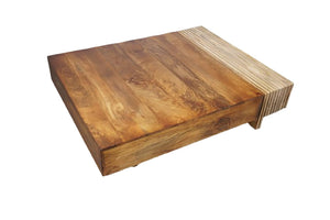 English Elm Dual Tone Solid Wood Coffee Table Low Profile Handcrafted Rectangular Living Room Accent B024P357594