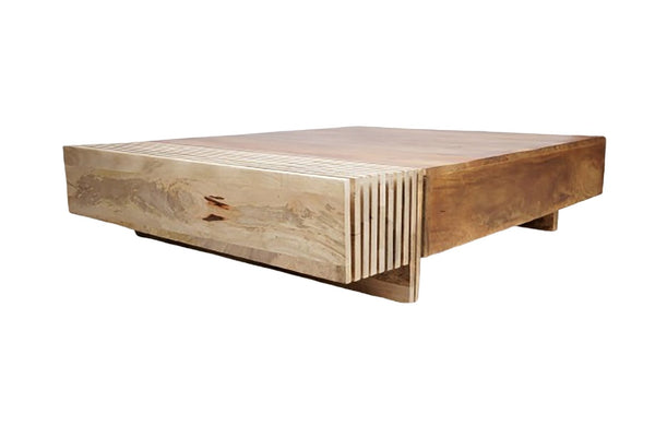 English Elm Dual Tone Solid Wood Coffee Table Low Profile Handcrafted Rectangular Living Room Accent B024P357594