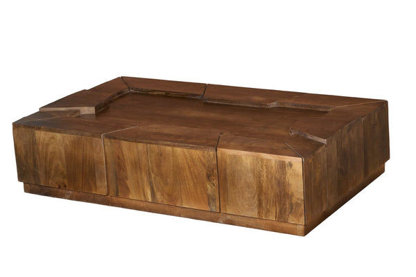 English Elm Designer Solid Wood Handcrafted Coffee Table Low Profile Block Form Living Room B024P430777