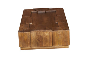 English Elm Designer Solid Wood Handcrafted Coffee Table Low Profile Block Form Living Room B024P430777