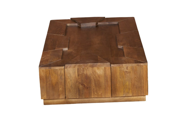 English Elm Designer Solid Wood Handcrafted Coffee Table Low Profile Block Form Living Room B024P430777